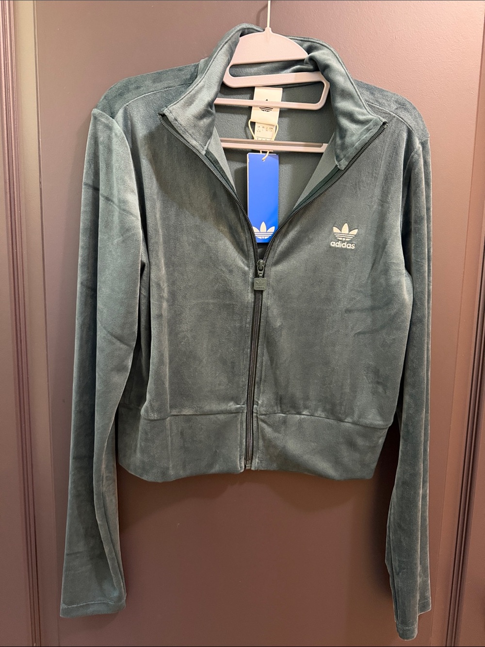 adidas Velvet Fitted Track Top in aurora ivy